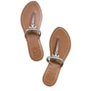 T Logo Metallic Flat Thong Sandal